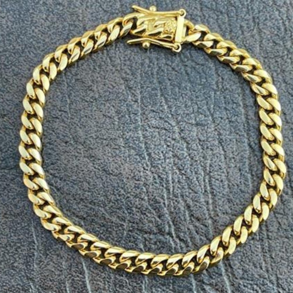 6mm Men's Cuban Miami Link Bracelet Real 18k Gold Plated Stainless Steel 8" Long